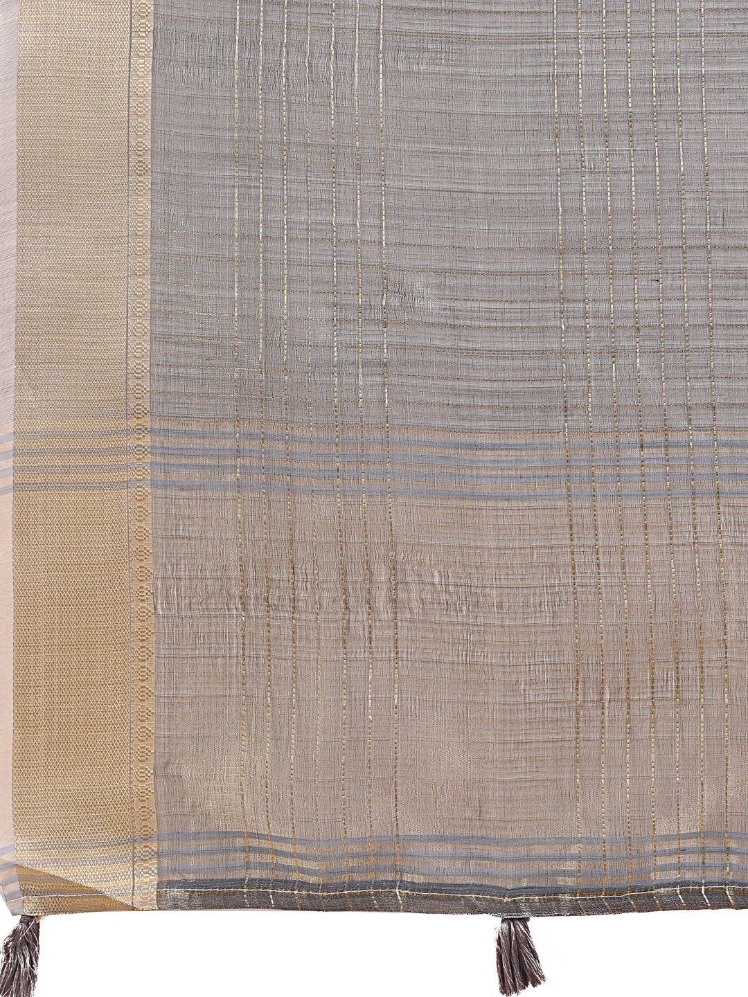 Grey Organza Saree with Gold Checked Design