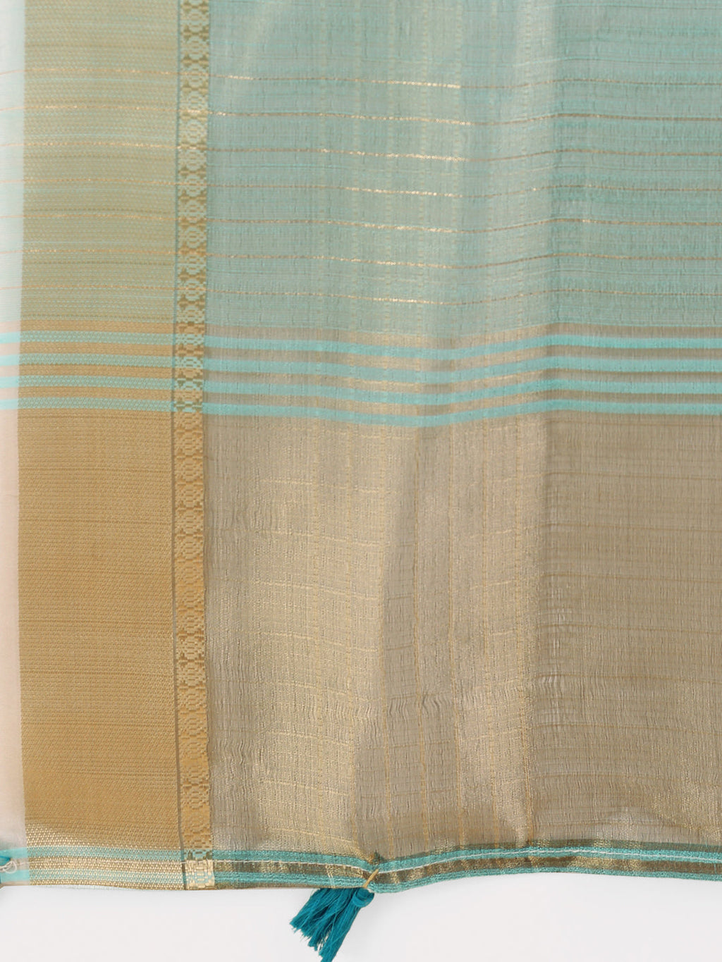 Light Blue Organza Saree with Gold Checked Design
