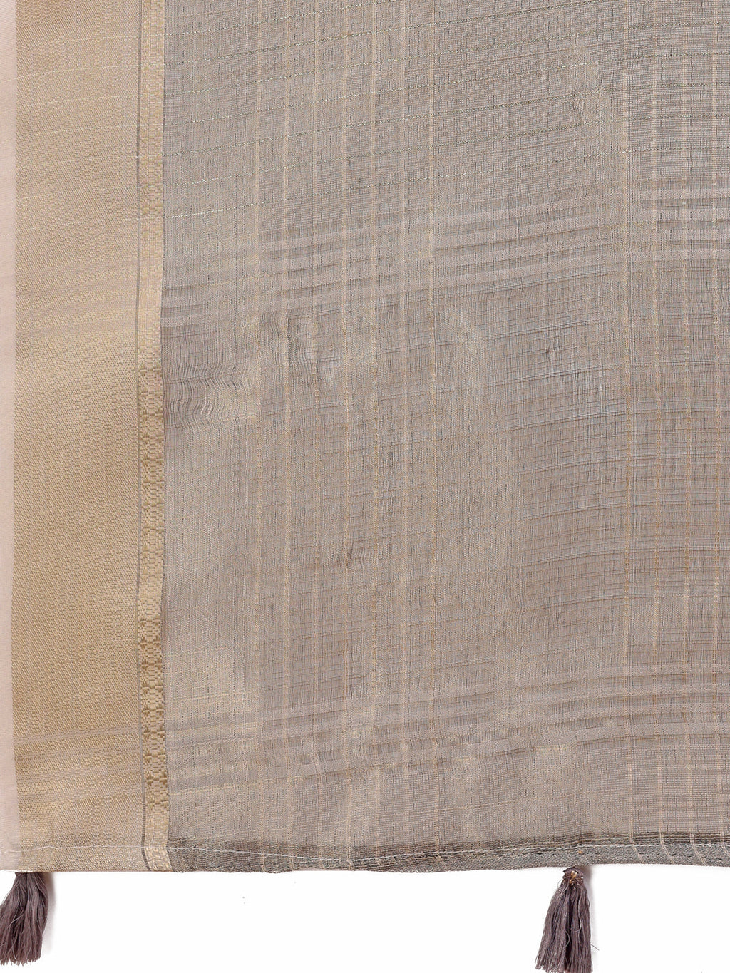Beige Organza Saree with Gold Checked Design for Formal Wear