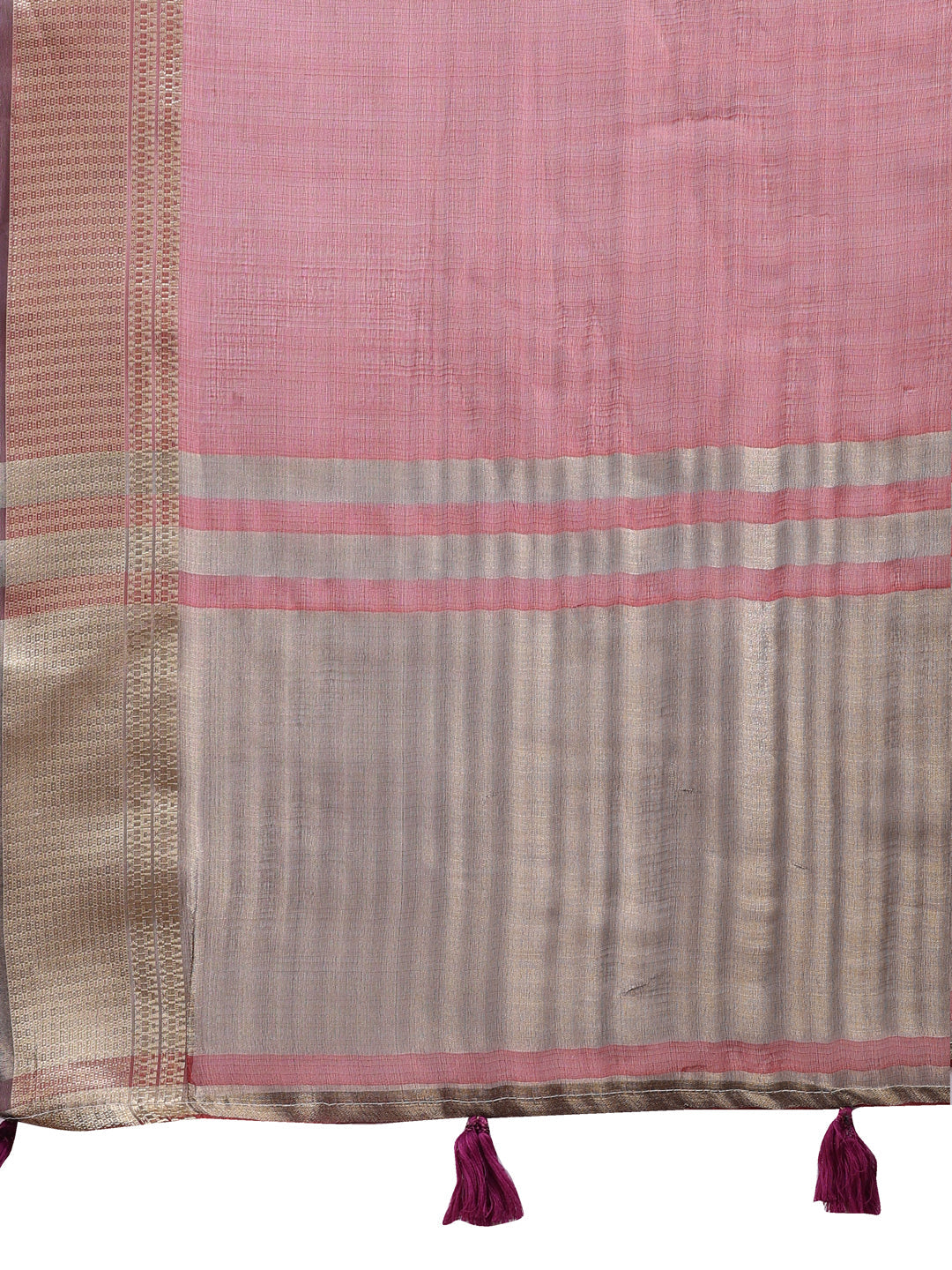 Red Organza Saree with Woven Zari Work and Traditional Tassels