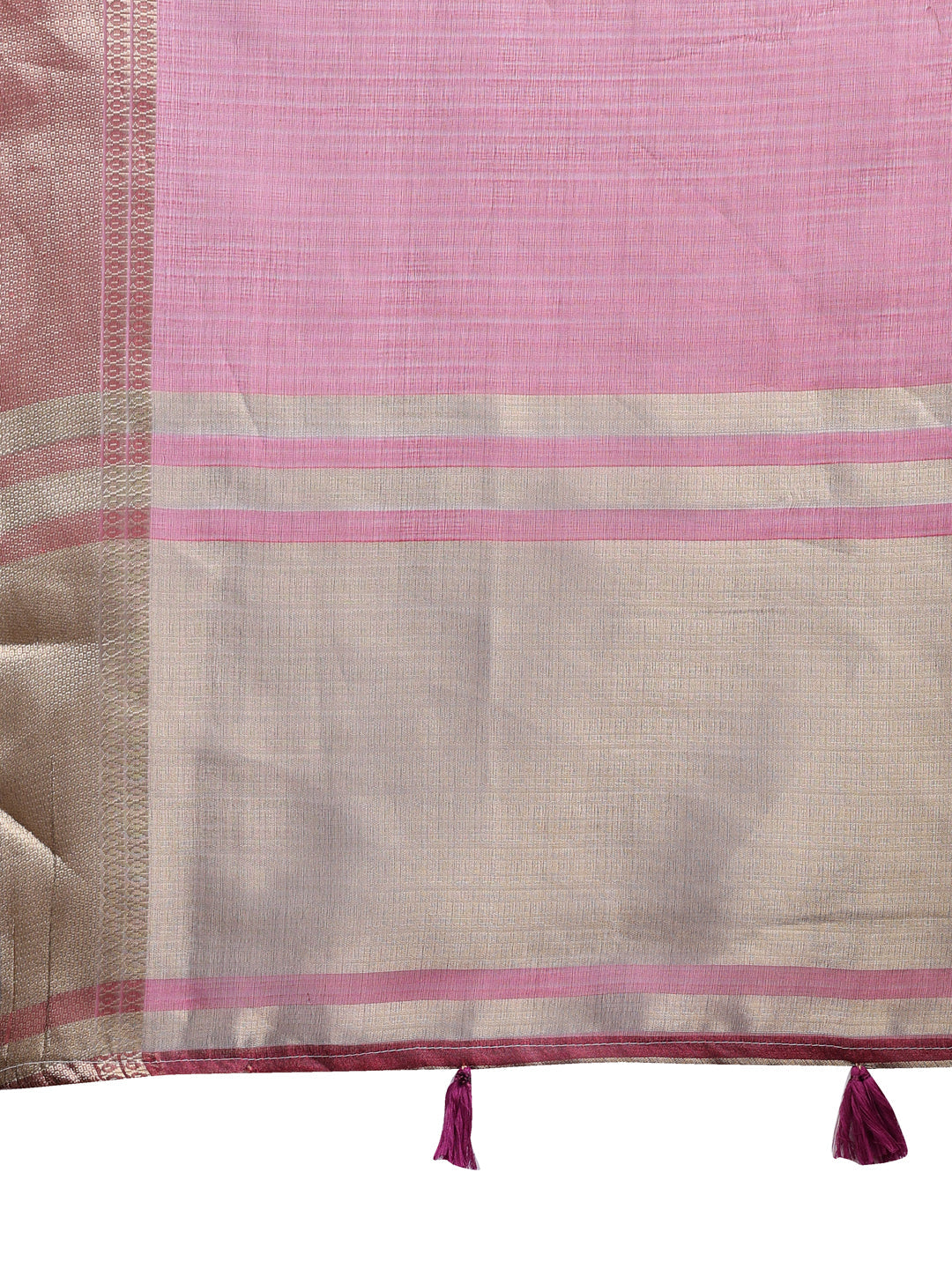 Magenta Organza Saree with Woven Zari Work and Tassels