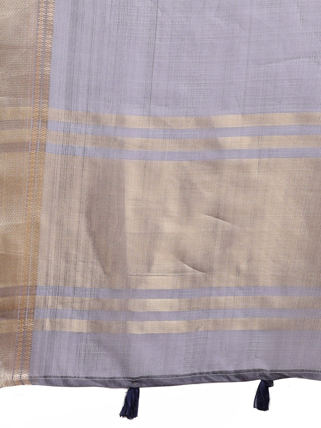 Grey Organza Saree with Woven Zari Work and Tassel Detail