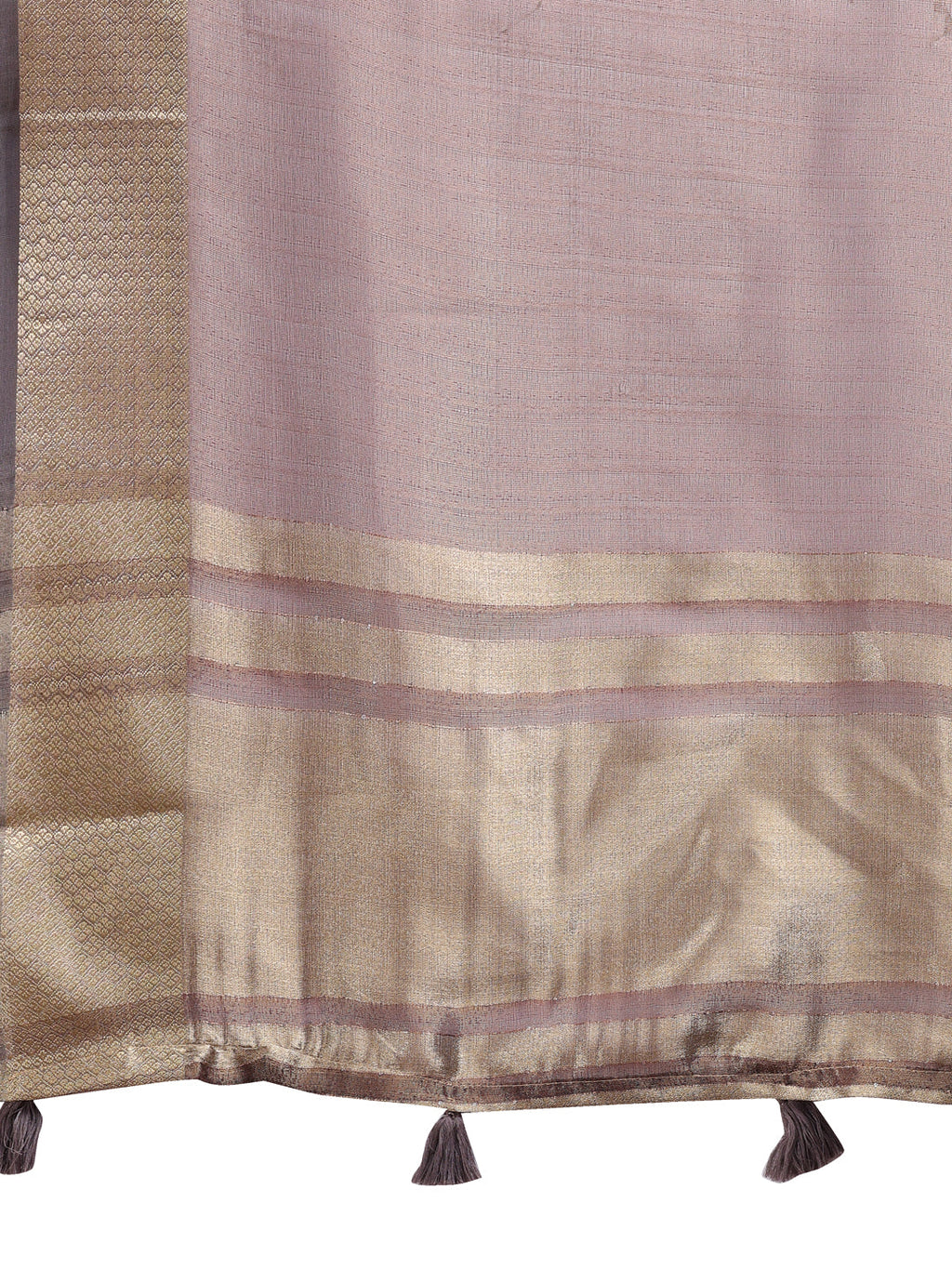 Brown Organza Saree with Woven Zari Work and Tassel Details