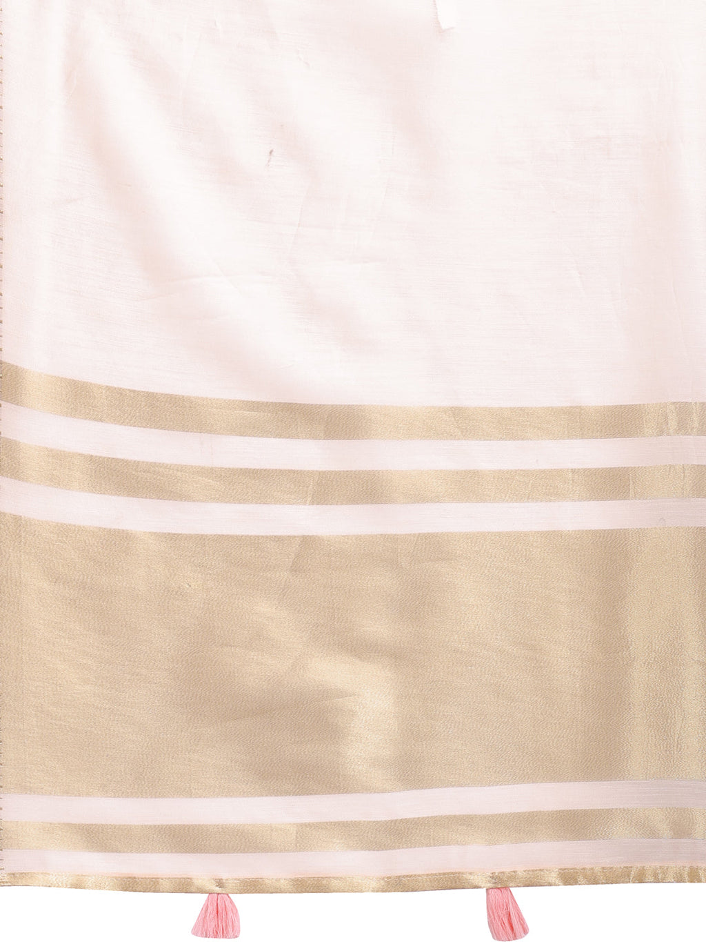 Peach Woven Linen Saree with Contrast Zari Border & Tassels