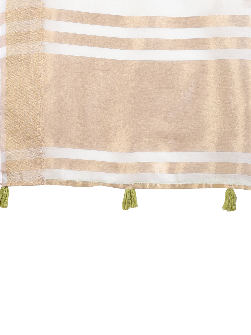 Light Green Woven Linen Saree with Contrast Zari Border & Tassels