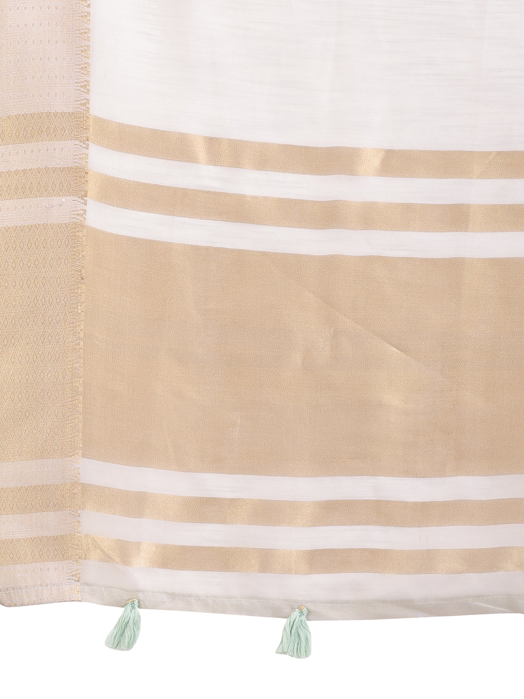 Grey Woven Linen Saree with Contrast Zari Border and Tassels