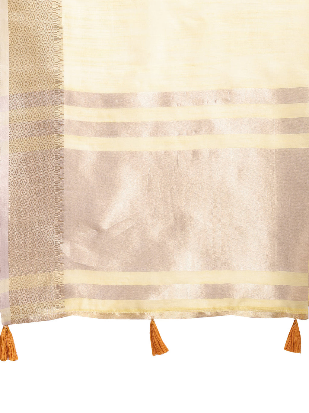 Yellow Woven Linen Saree with Contrast Zari & Tassels