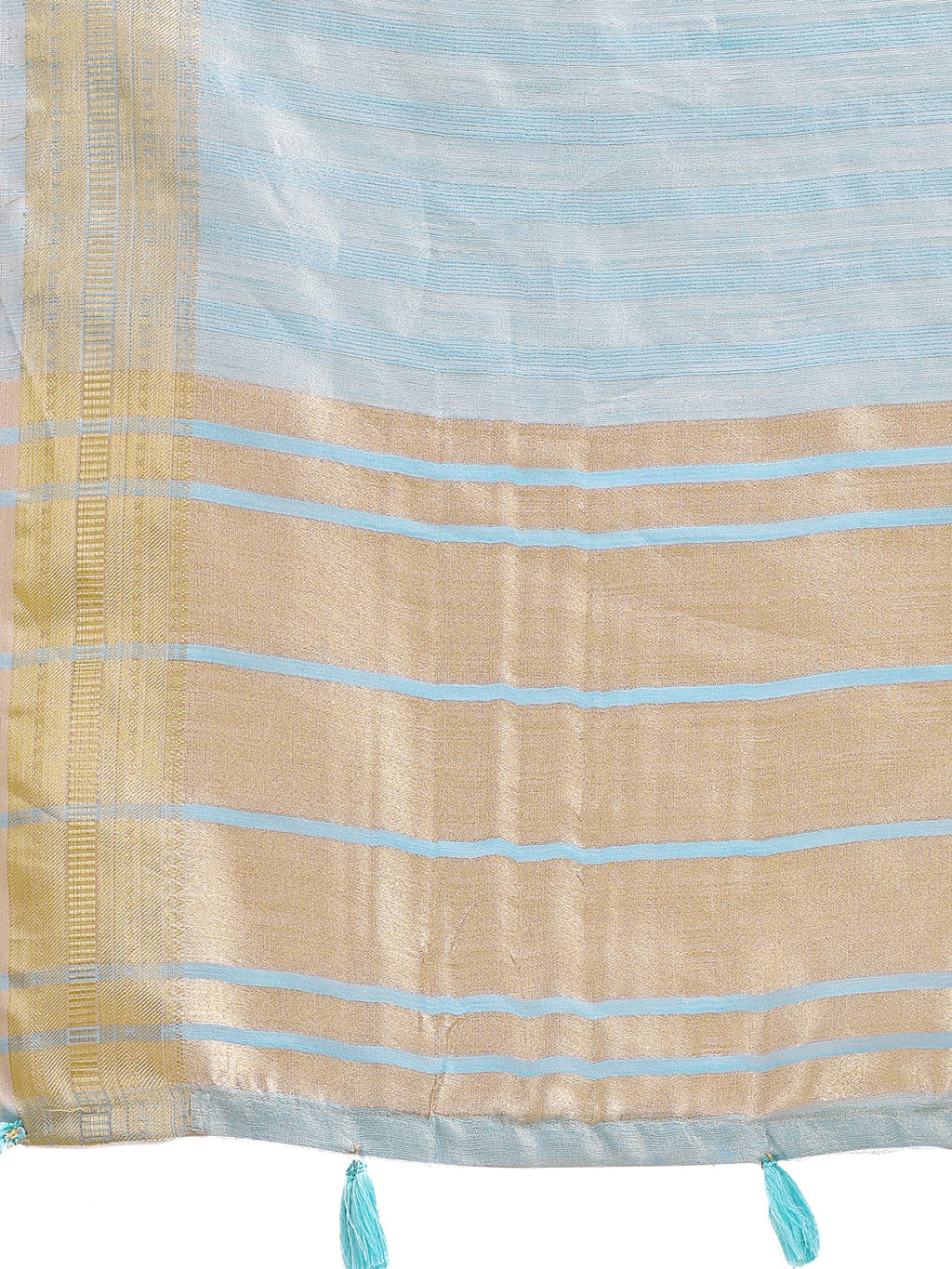 Sky Blue Organza Saree with Woven Zari Work and Tassels