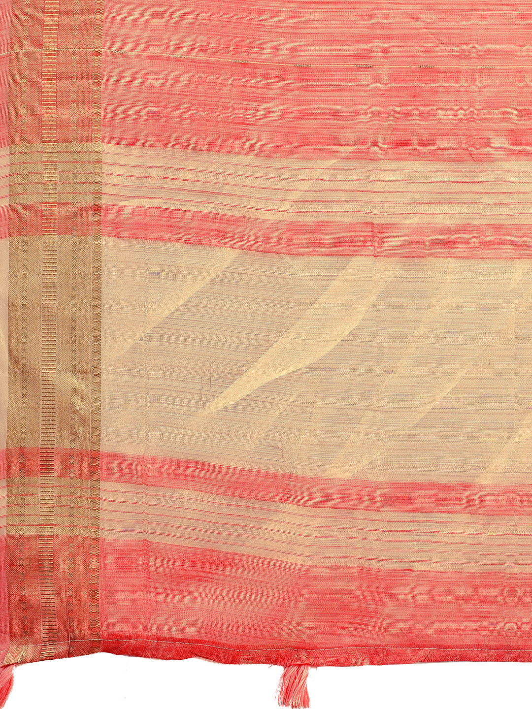 Elegant Peach Organza Saree with Golden Zari Border