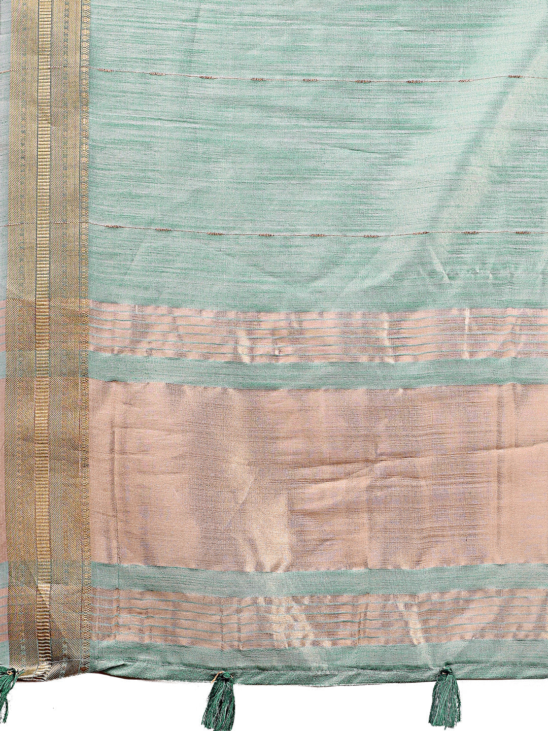 Olive Green Organza Saree with Golden Zari Border and Blouse