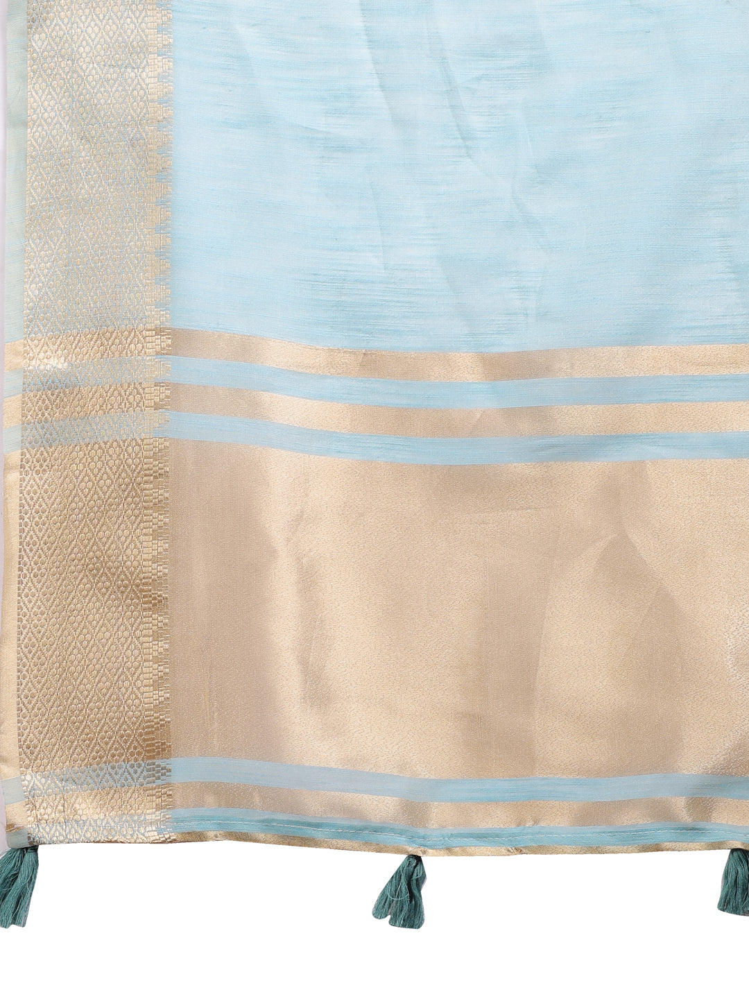 Sky Blue Cotton Ready-to-Wear Saree with Golden Border