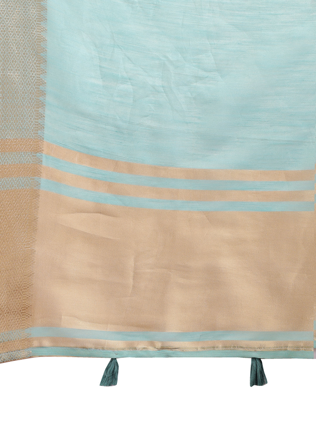 Sea Green Gold Cotton Ready-to-Wear Saree with Golden Border