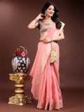 Pink Ready-to-Wear Cotton Saree with Golden Border
