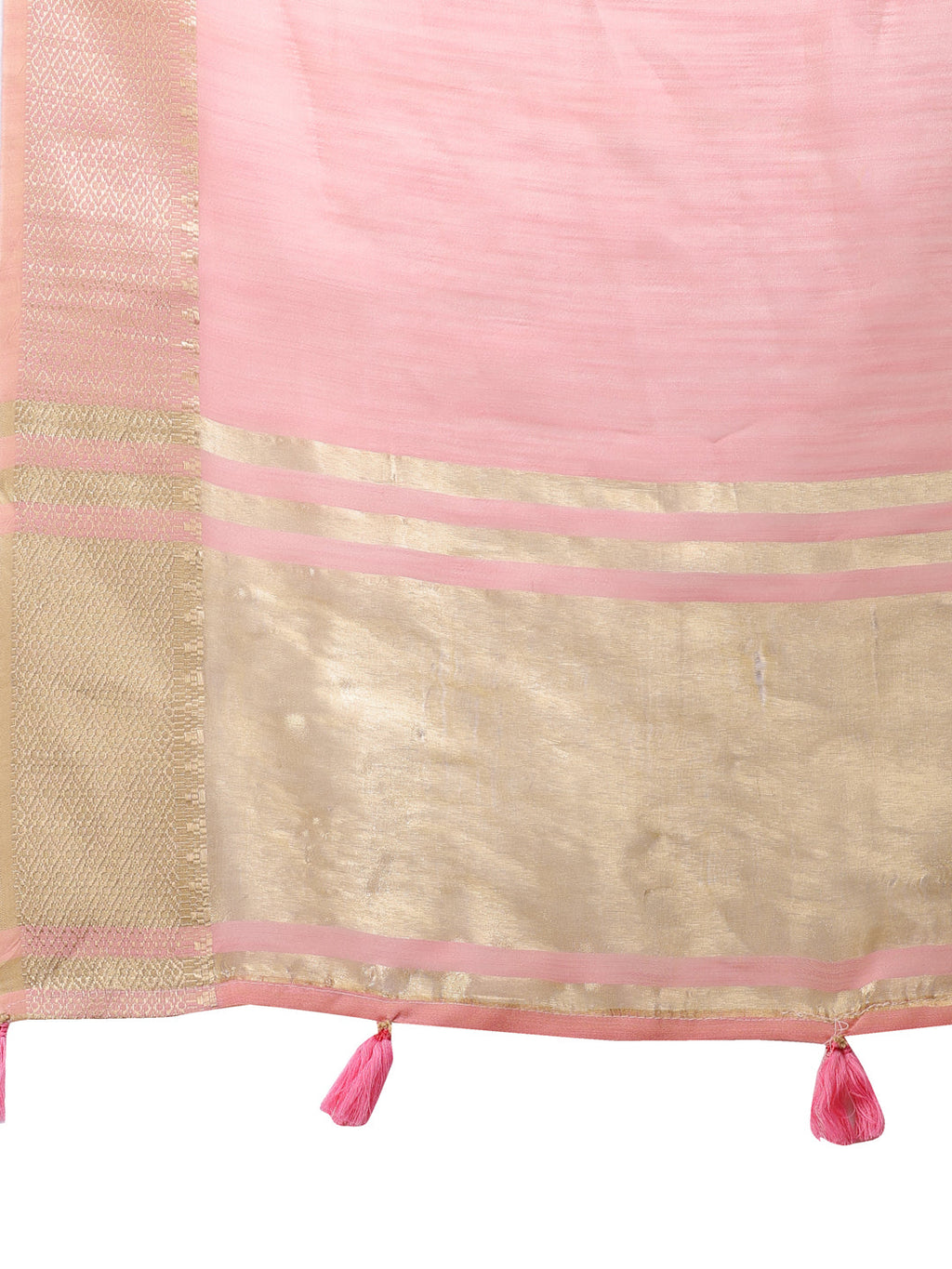 Pink Ready-to-Wear Cotton Saree with Golden Border