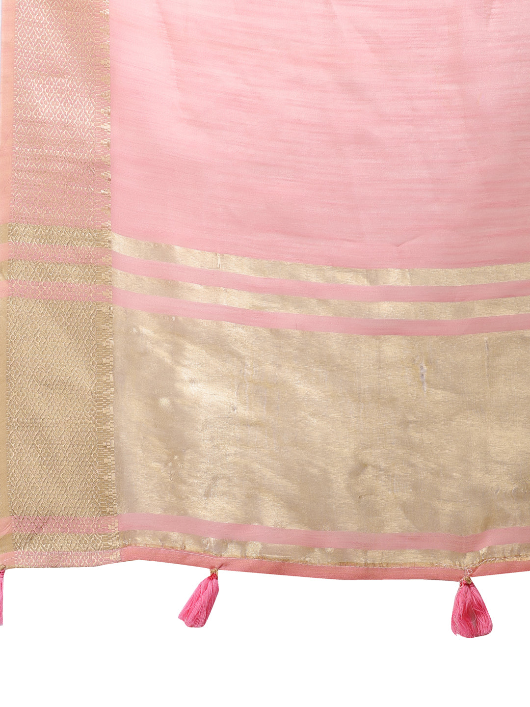 Pink Ready-to-Wear Cotton Saree with Golden Border