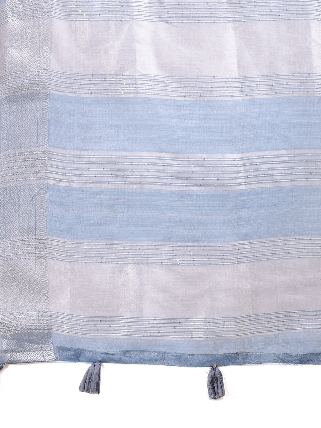 Sky Blue Organza Saree with Woven Zari Work and Tassels