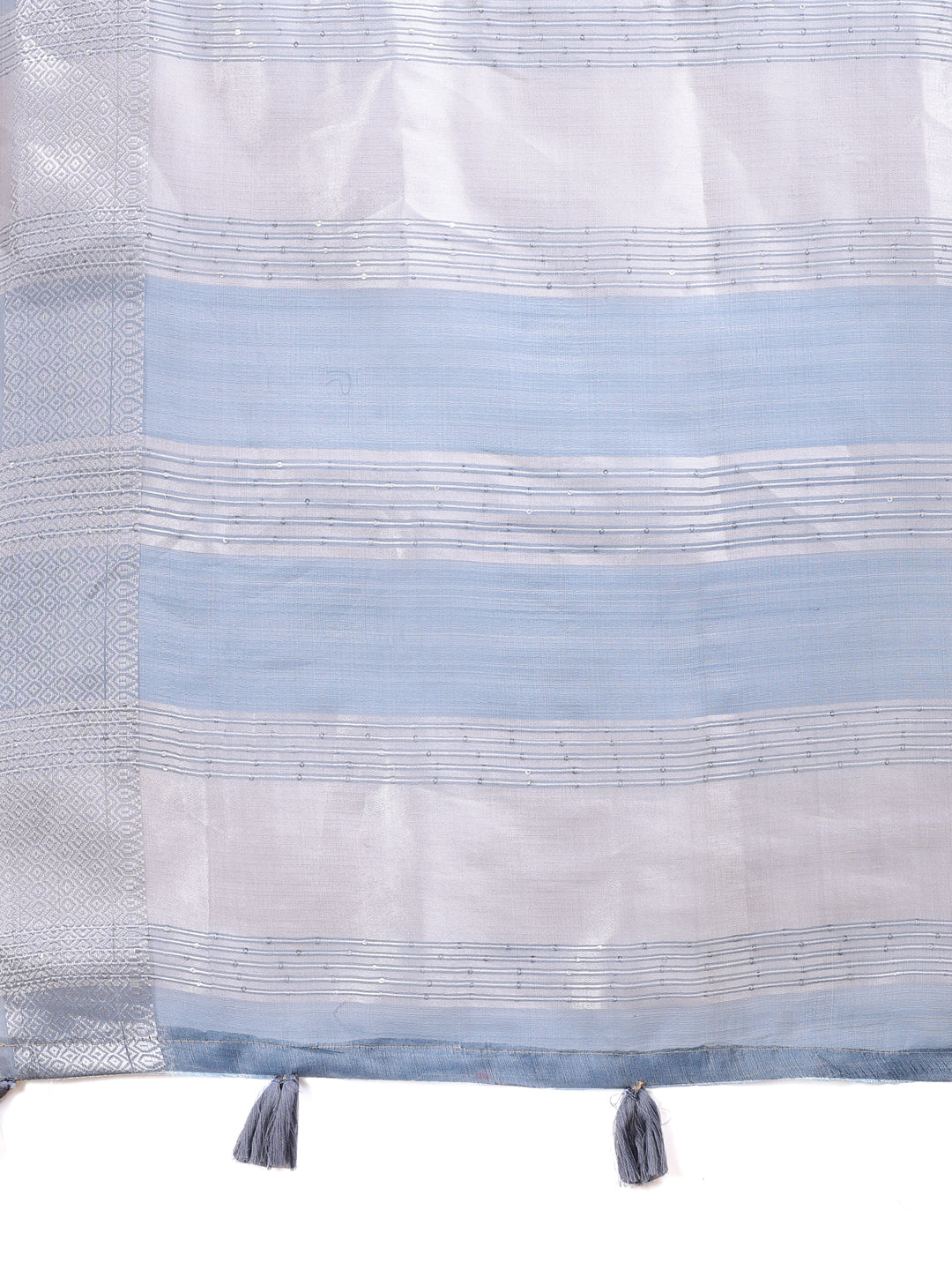 Sky Blue Organza Saree with Woven Zari Work and Tassels