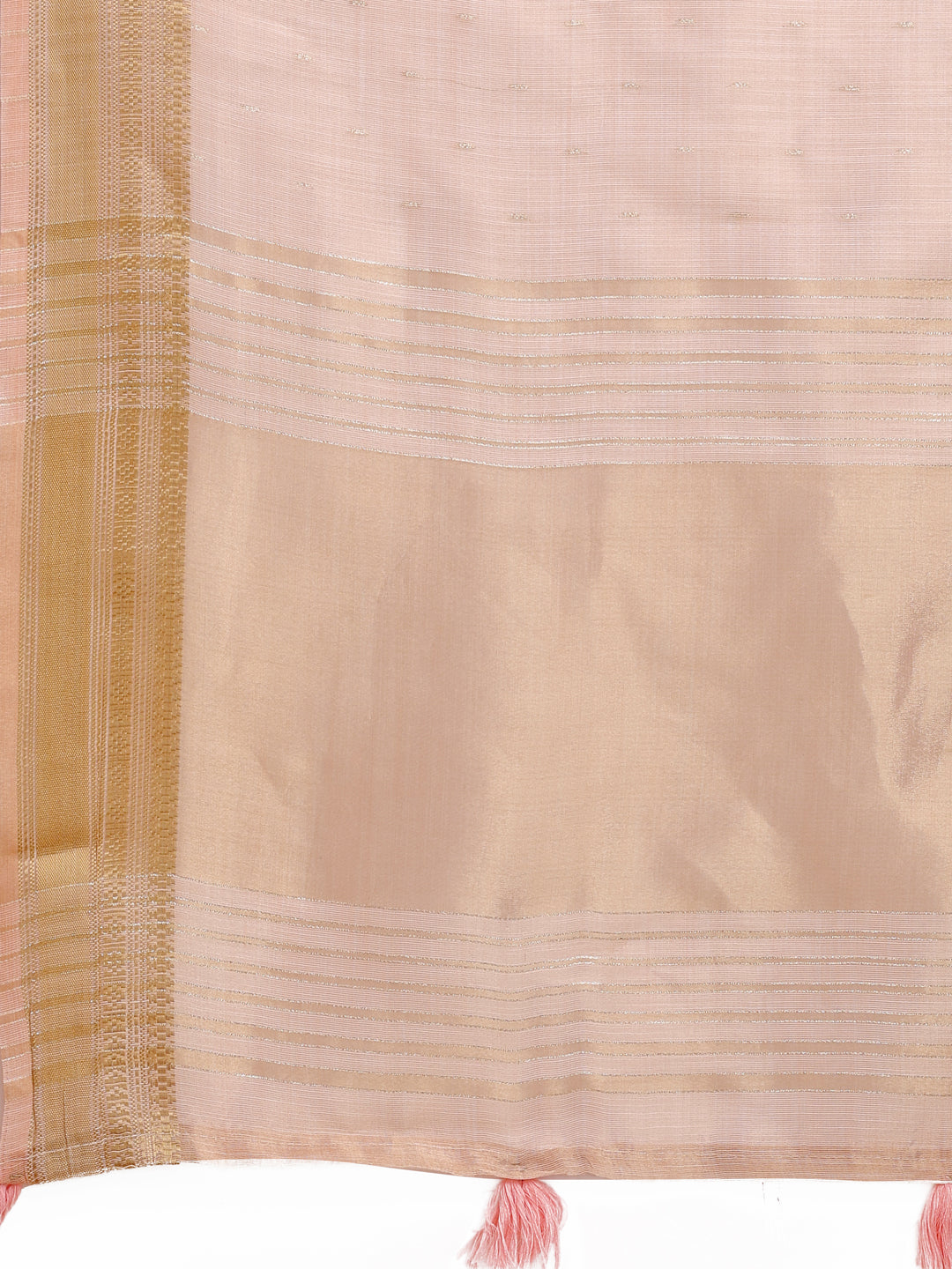 Peach Organza Saree with Traditional Woven Zari and Tassels