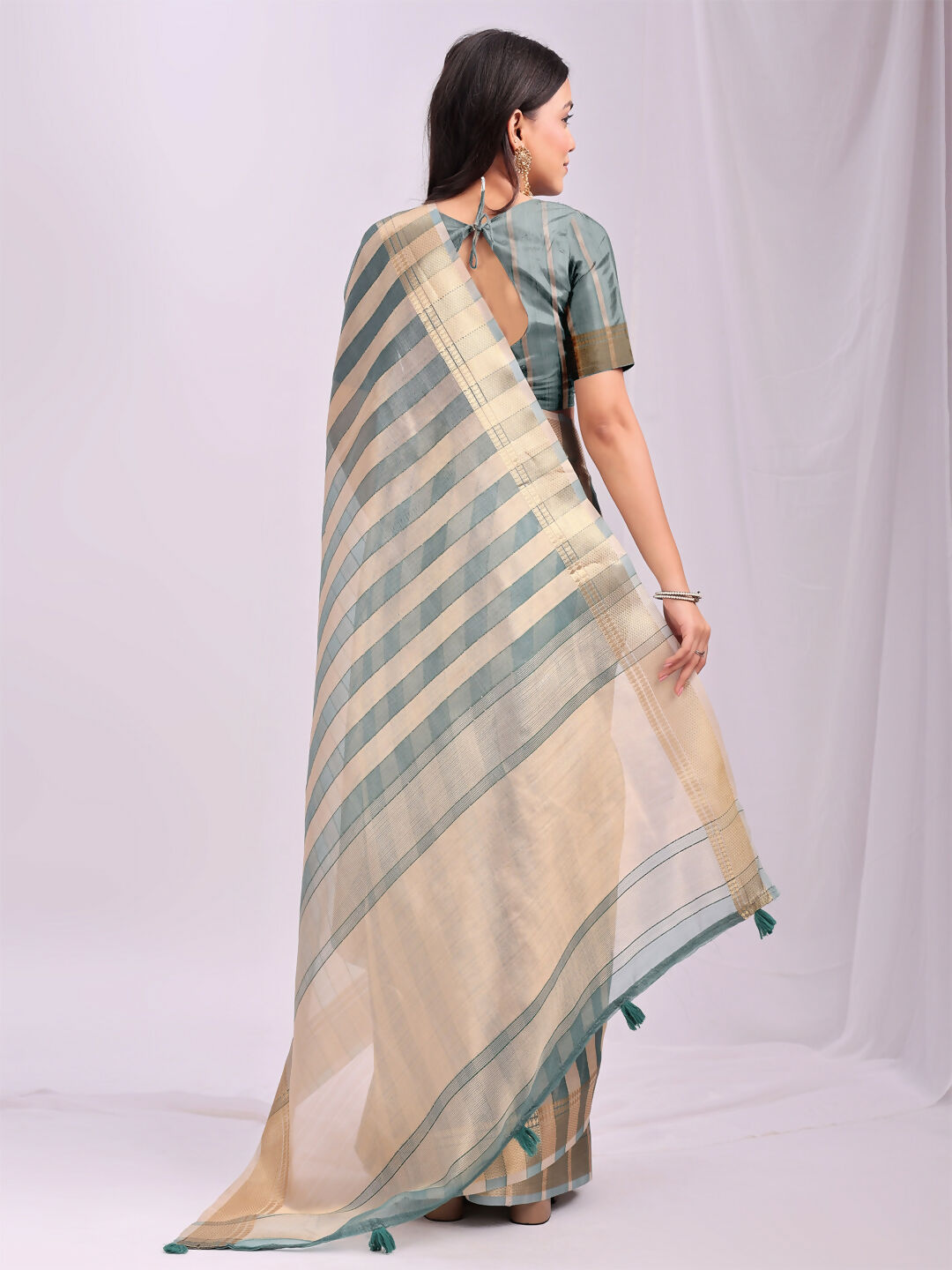 Green Organza Saree with Matching Blouse Piece