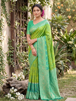 Rama Green soft silk saree with matching blouse piece draped elegantly