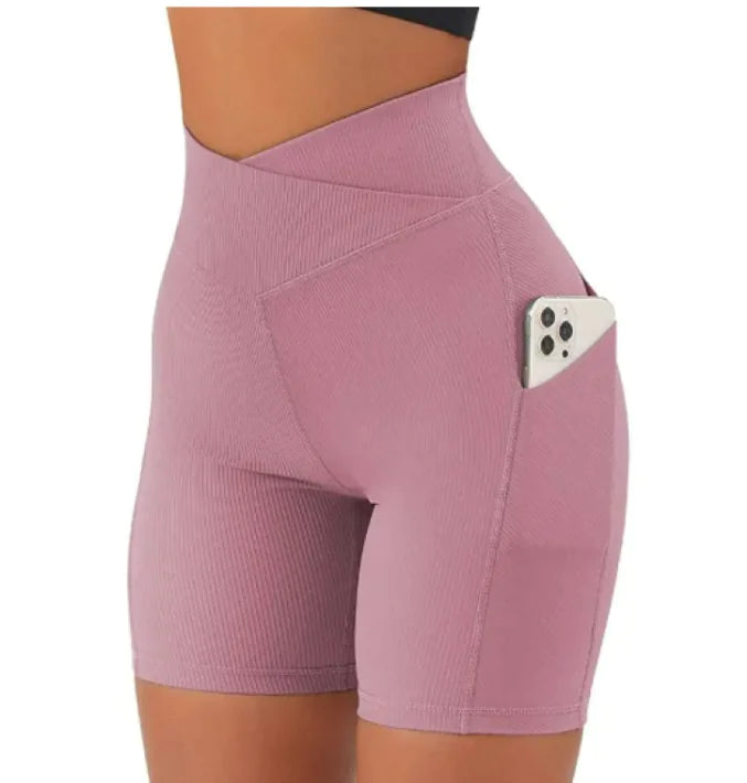 Women's Cross Waist Yoga Shorts with Pockets High Rise Activewear - Image 29