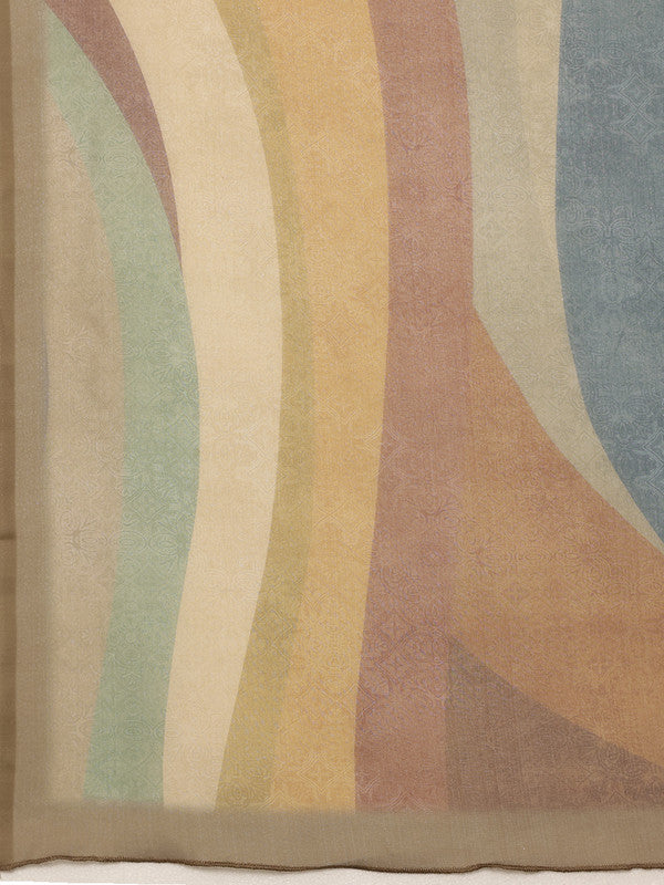 Multicolor Silk Blend Striped Saree with Unstitched Blouse