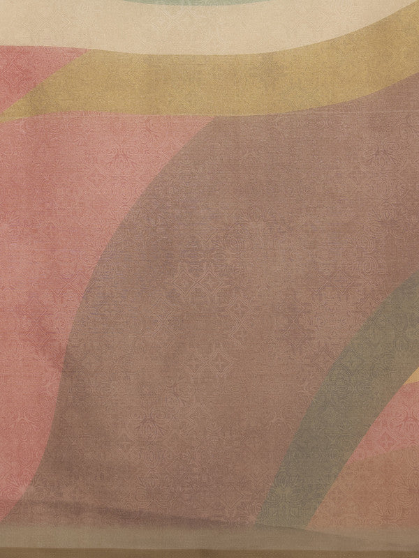 Multicolor Silk Blend Striped Saree with Unstitched Blouse