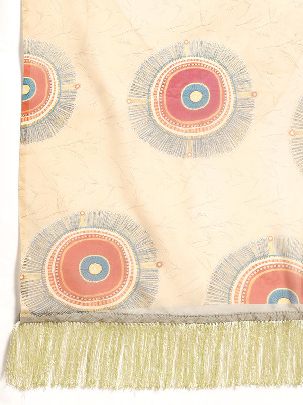 Beige Silk Blend Geometric Digital Print Saree with Blouse Piece