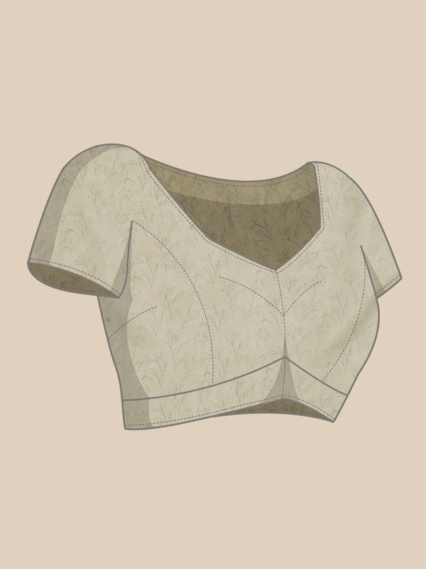 Beige Silk Blend Geometric Digital Print Saree with Blouse Piece