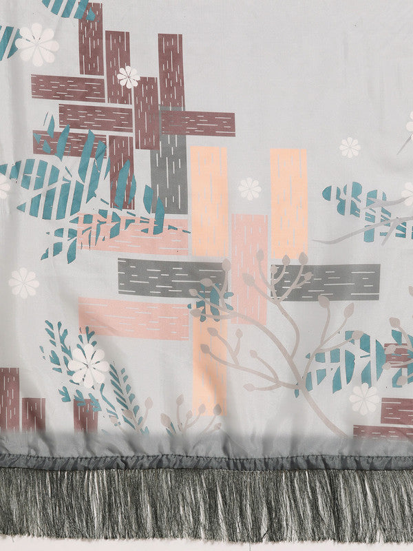 Gray Silk Blend Digital Print Floral Saree with Unstitched Blouse