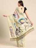 Olive Silk Blend Digital Print Warli Saree with Unstitched Blouse - Hiral Fashion