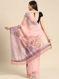 Peach Silk Blend Abstract Digital Print Saree with Blouse Piece