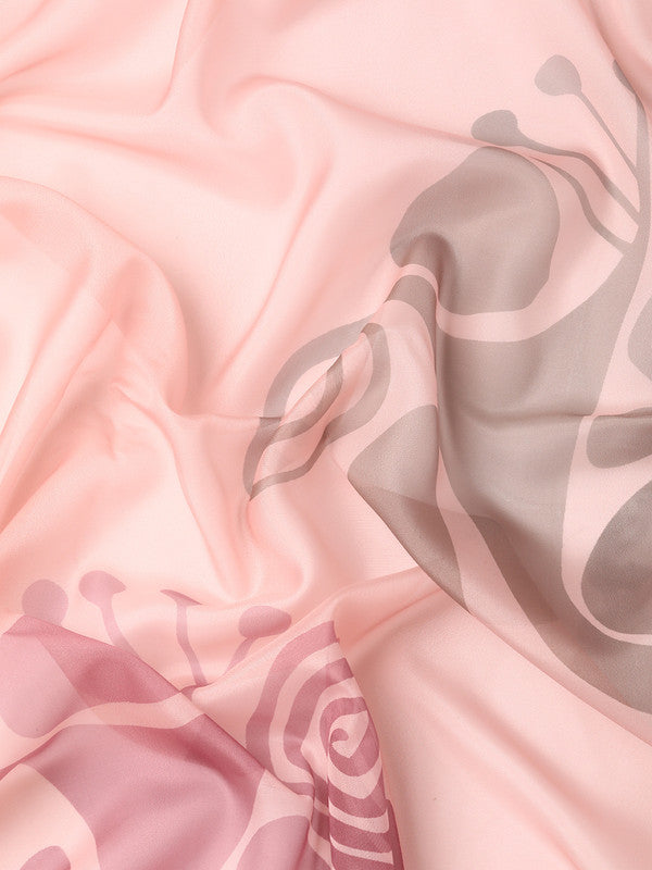 Peach Silk Blend Abstract Digital Print Saree with Blouse Piece