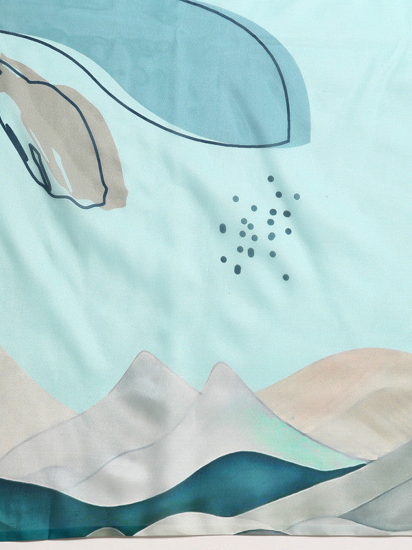 Turquoise Silk Blend Abstract Print Saree with Blouse