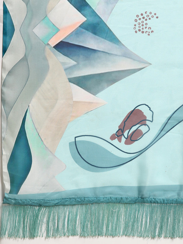 Turquoise Silk Blend Abstract Print Saree with Blouse