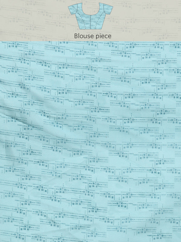 Turquoise Silk Blend Abstract Print Saree with Blouse