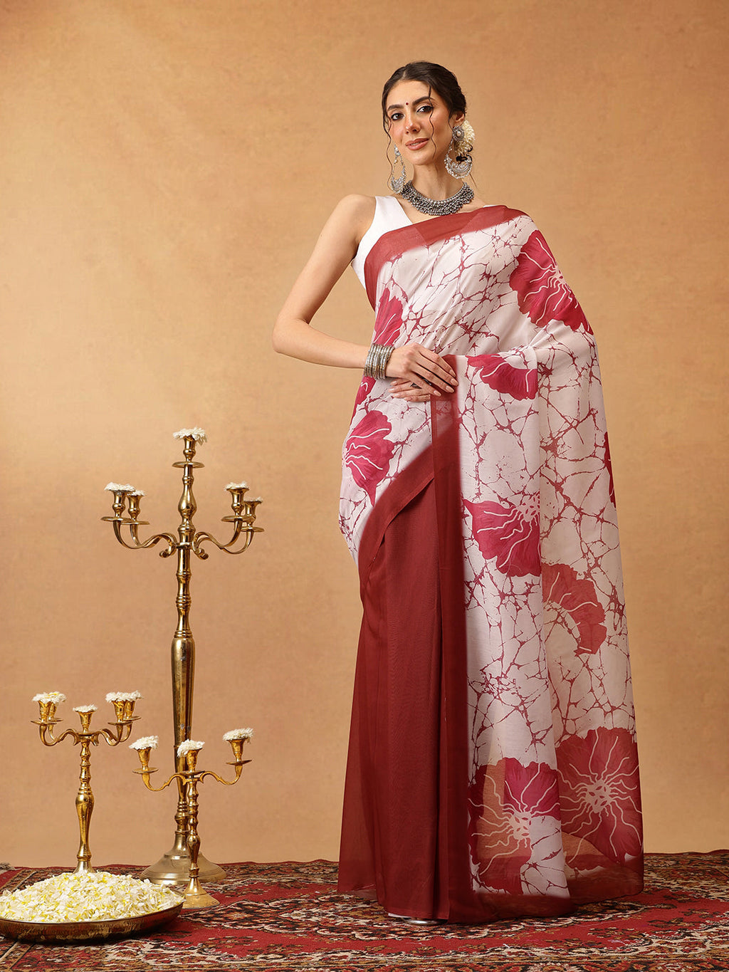 Brown soft Mul cotton saree with elegant digital floral prints