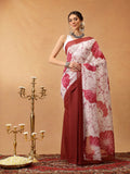 Brown soft Mul cotton saree with elegant digital floral prints
