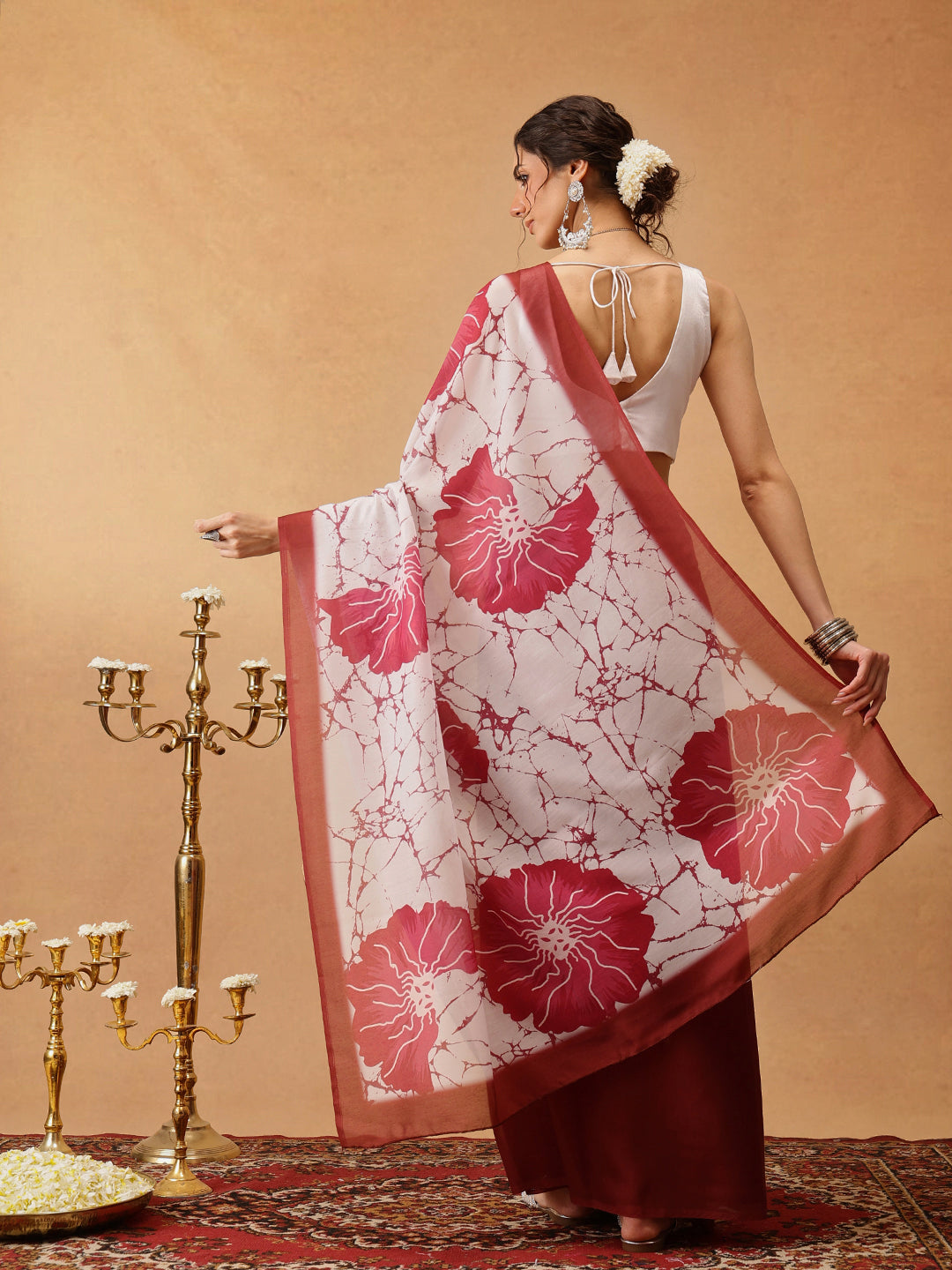 Brown Mul Cotton Saree with Floral Digital Print