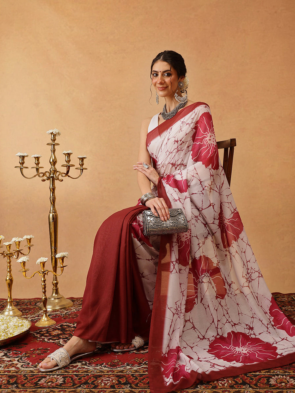 Brown Mul Cotton Saree with Floral Digital Print