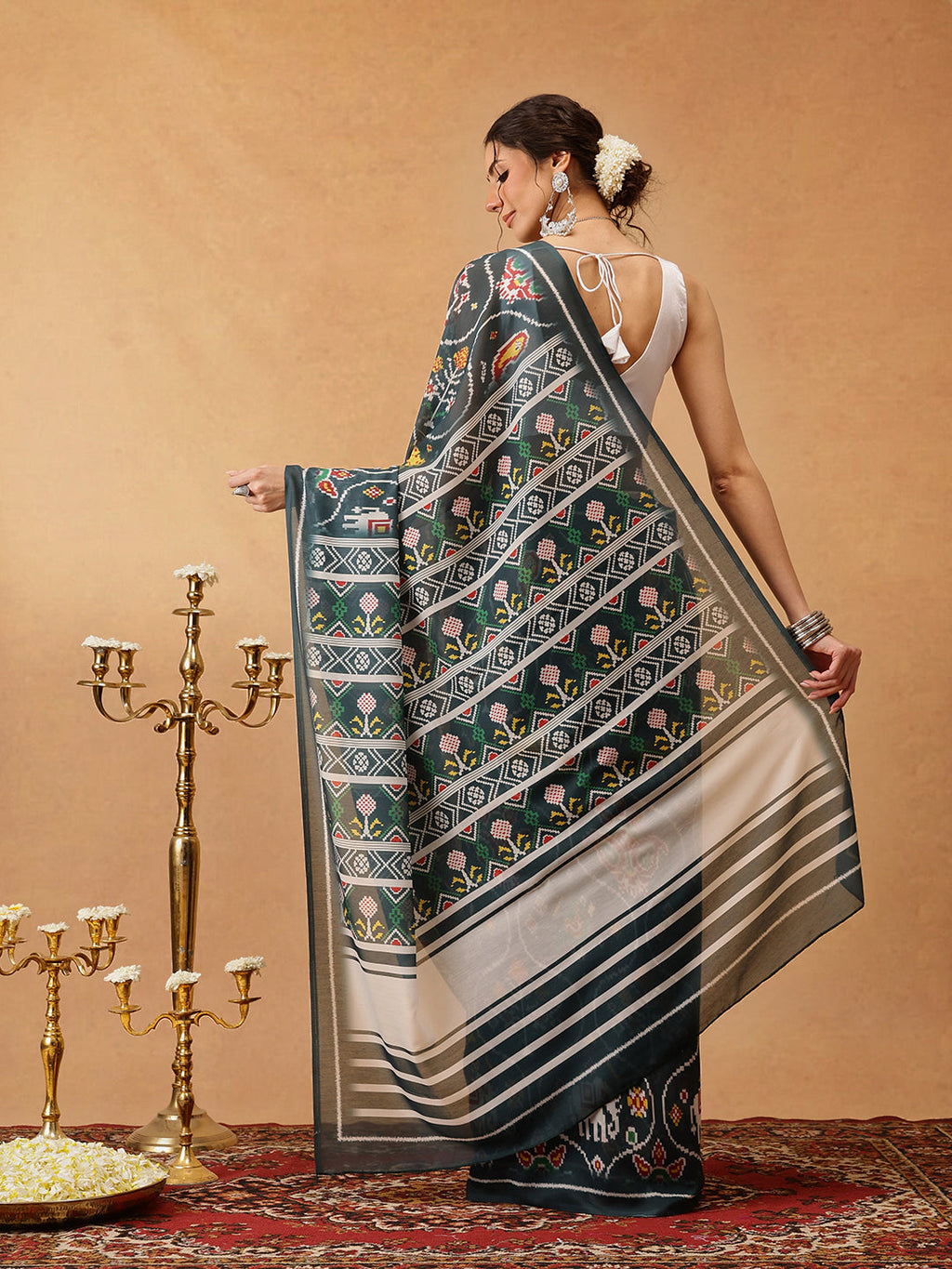 Green Mul Cotton Saree with Digital Ikkat Print