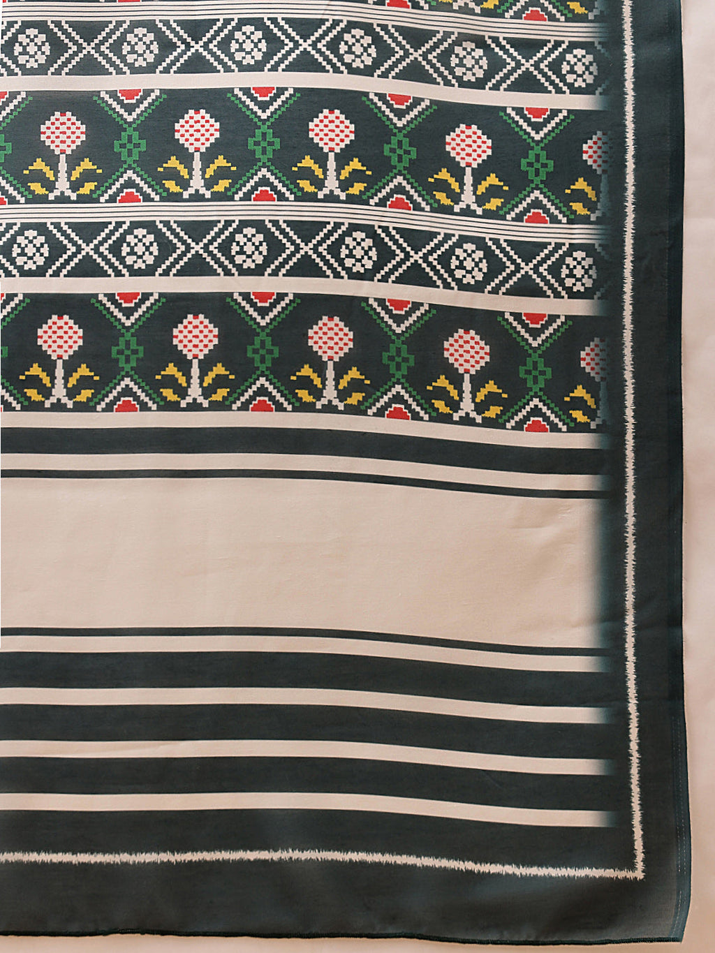 Green Mul Cotton Saree with Digital Ikkat Print