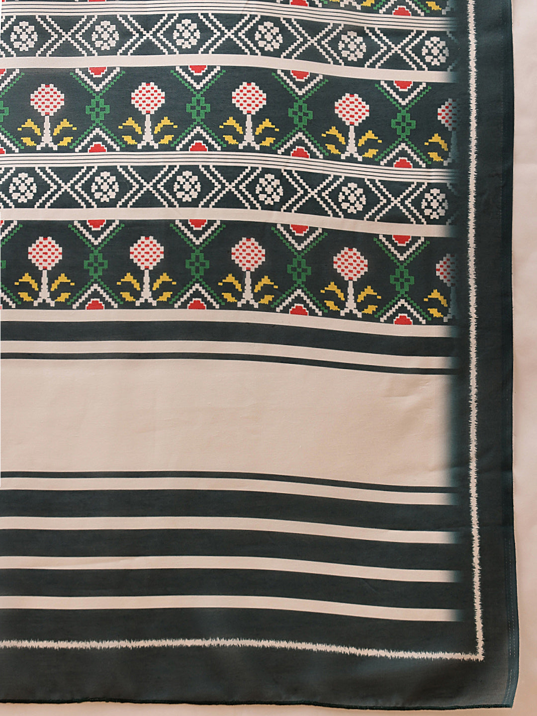 Green Mul Cotton Saree with Digital Ikkat Print