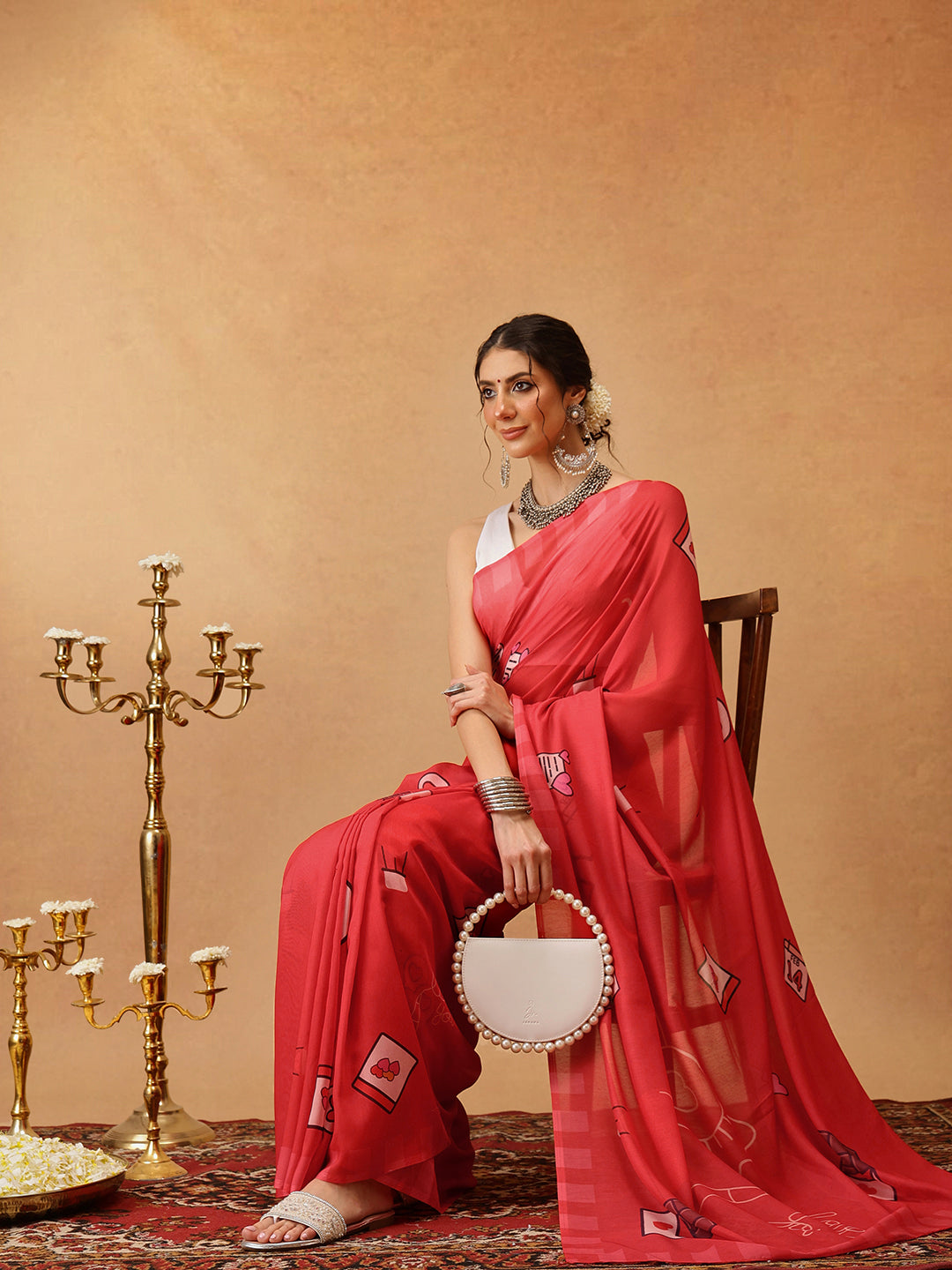 Red Bollywood Mul Cotton Abstract Digital Printed Saree