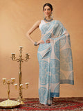 Beige Mul Cotton saree featuring a detailed paisley digital print design