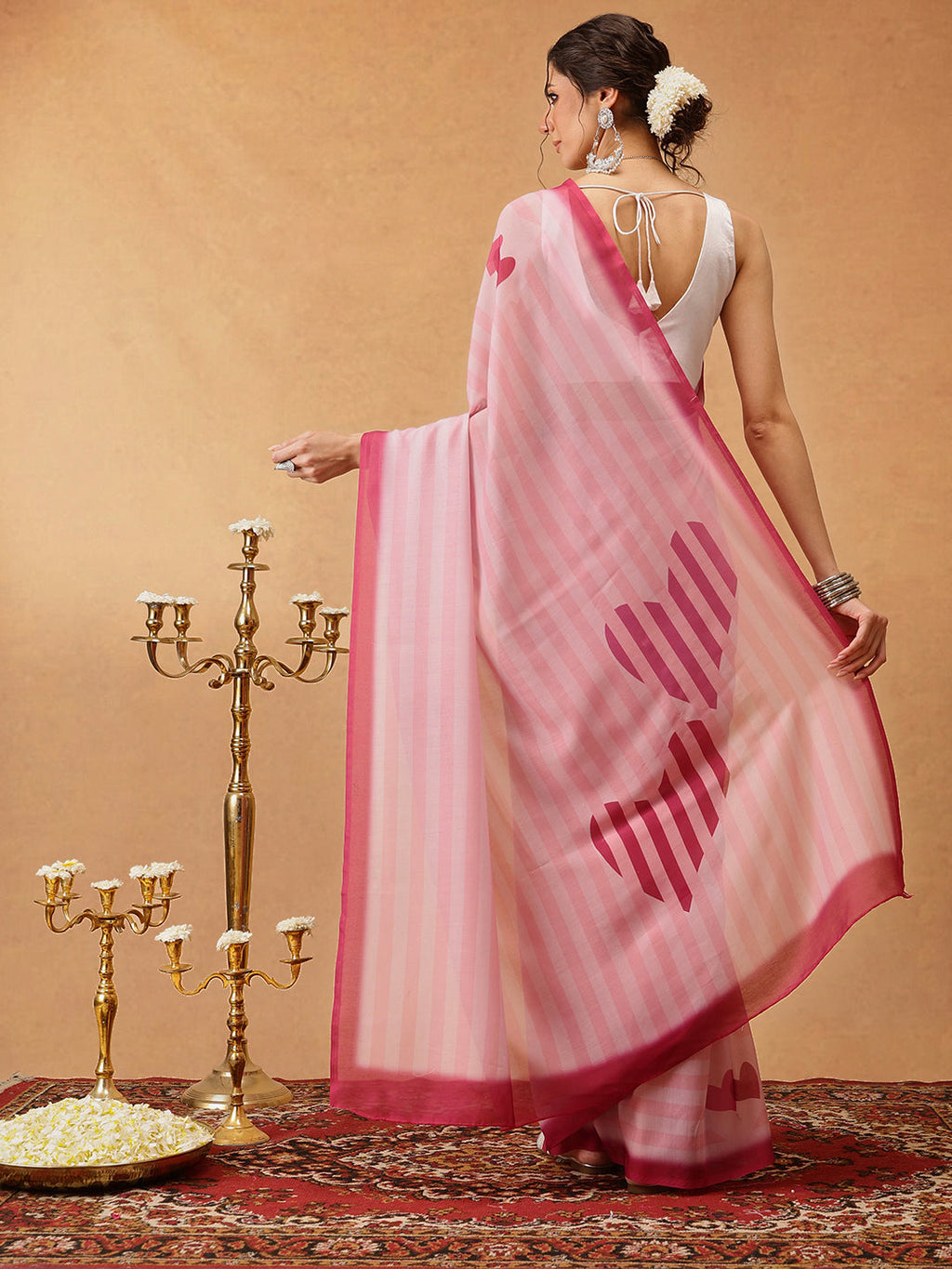 Pink Mul Cotton Lahariya Saree with Digital Prints