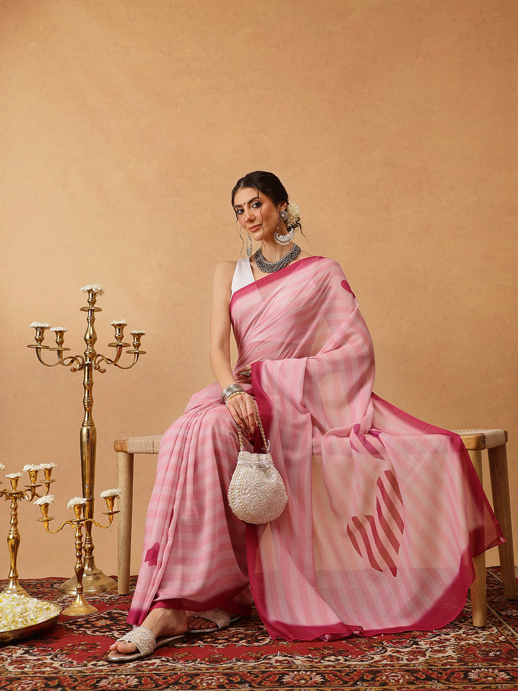 Pink Mul Cotton Lahariya Saree with Digital Prints