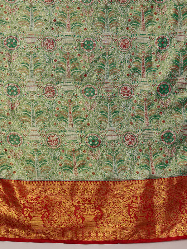 Green Pure Silk Floral Woven Zari Design Saree with Blouse