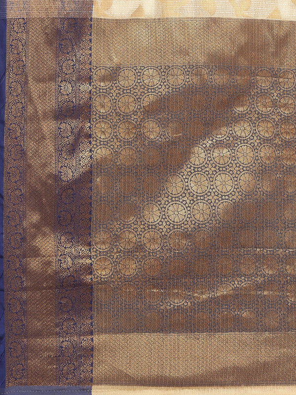 Navy Blue Tissue Silk Floral Saree with Woven Zari and Blouse