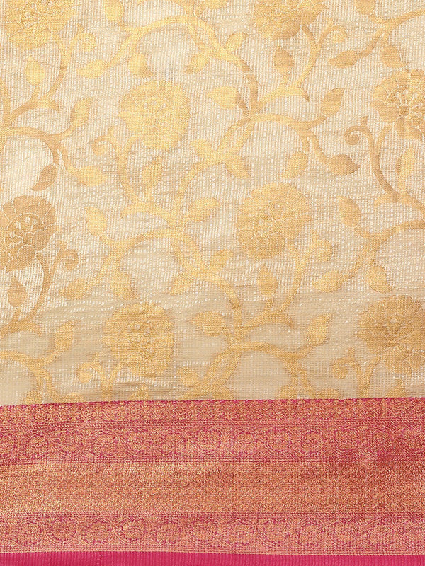 Pink Tissue Silk Saree with Woven Zari Floral Design & Blouse